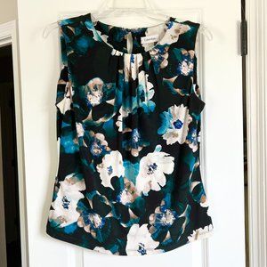 Calvin Klein Printed Pleat-Neck Blouse - Medium